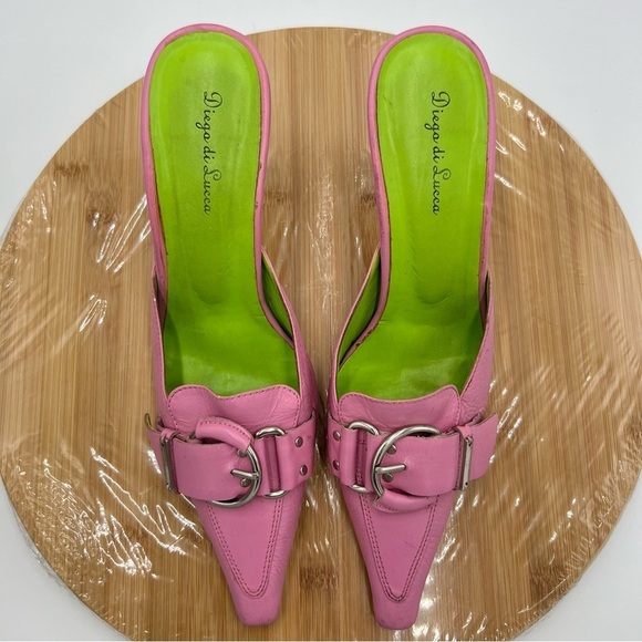 Anthropologie Diego di Lucca Heeled Mule Pink Green Size 6 - Picture 7 of 15